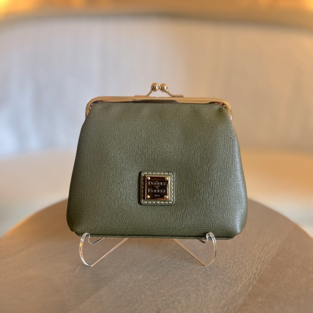Dooney and Bourke Saffiano Leather Large Framed Purse in OLIVE